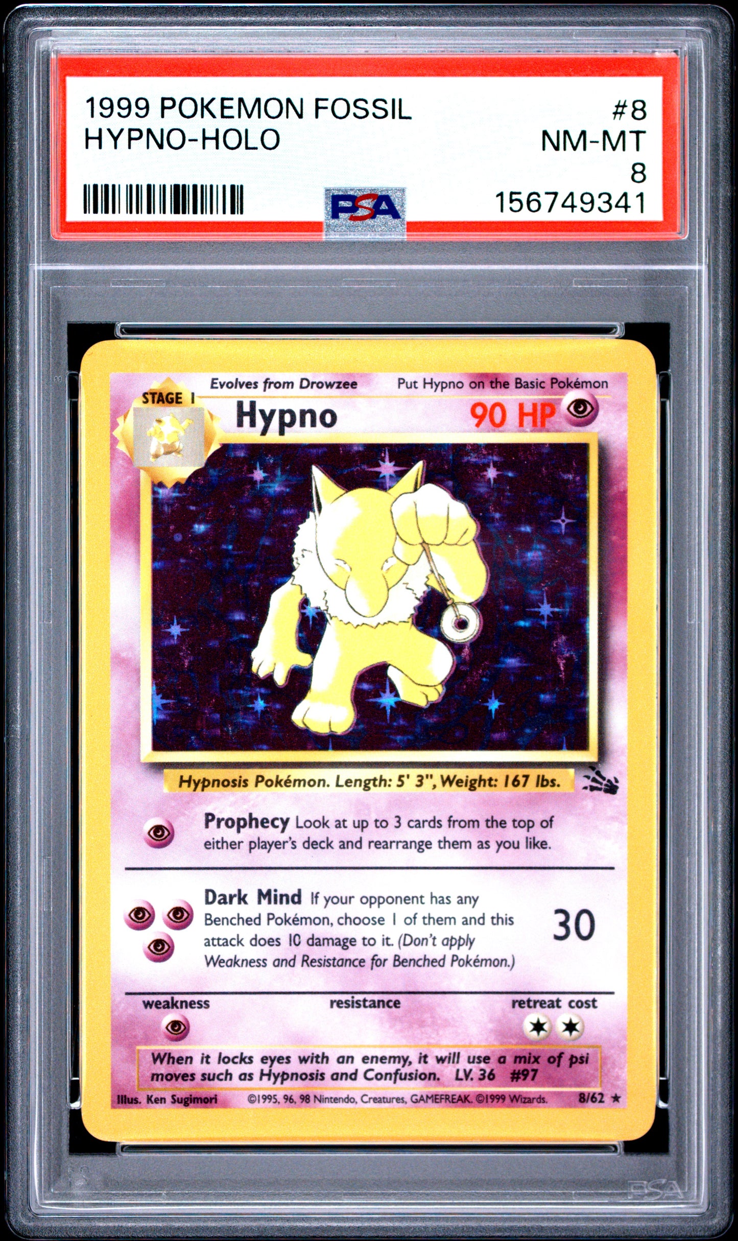 Hypno Holo PSA 8 1999 Pokemon Fossil #8