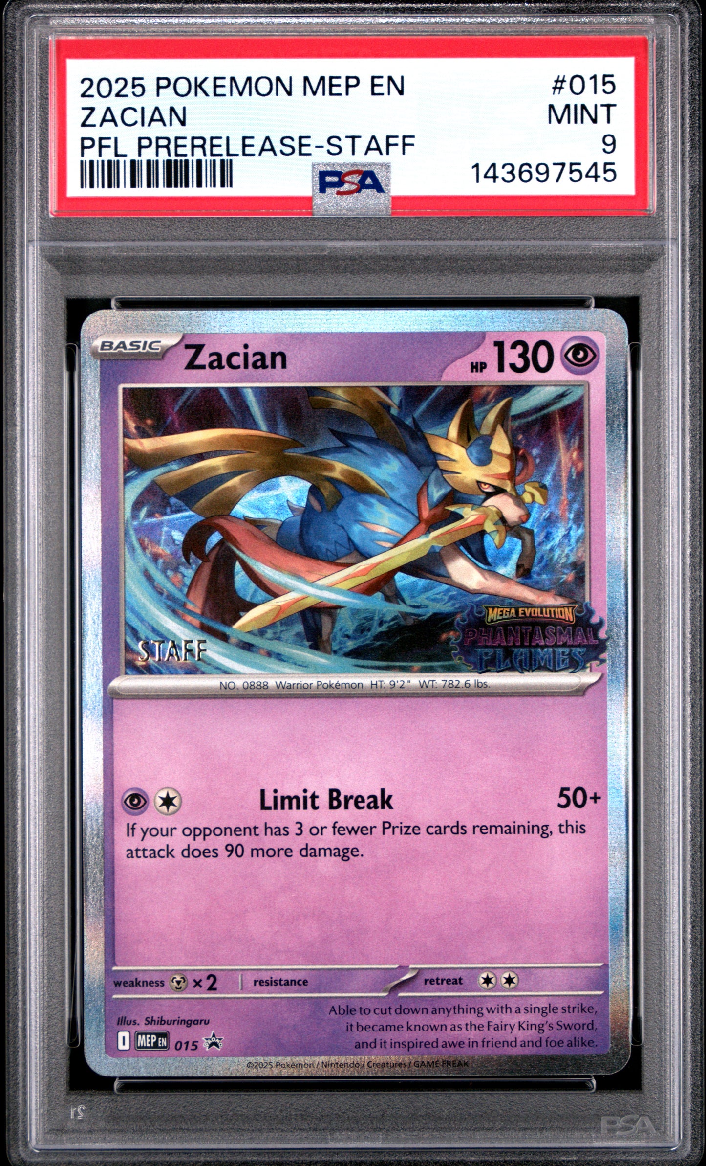Zacian Staff Prerelease Promo PSA 9 2025 Pokemon Mep Black Star Promo #015