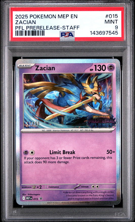 Zacian Staff Prerelease Promo PSA 9 2025 Pokemon Mep Black Star Promo #015