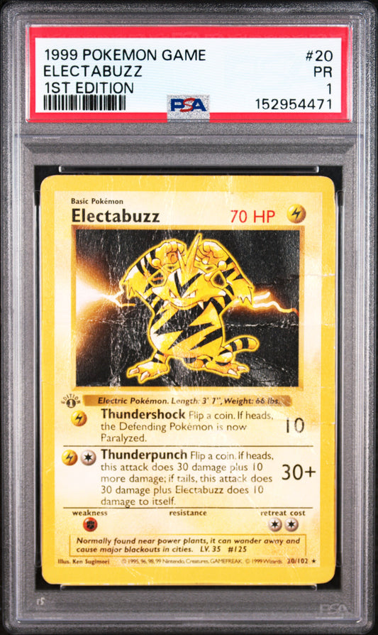 Electabuzz 1st Edition Shadowless PSA 1 1999 Base Set Shadowless #20 POP 7