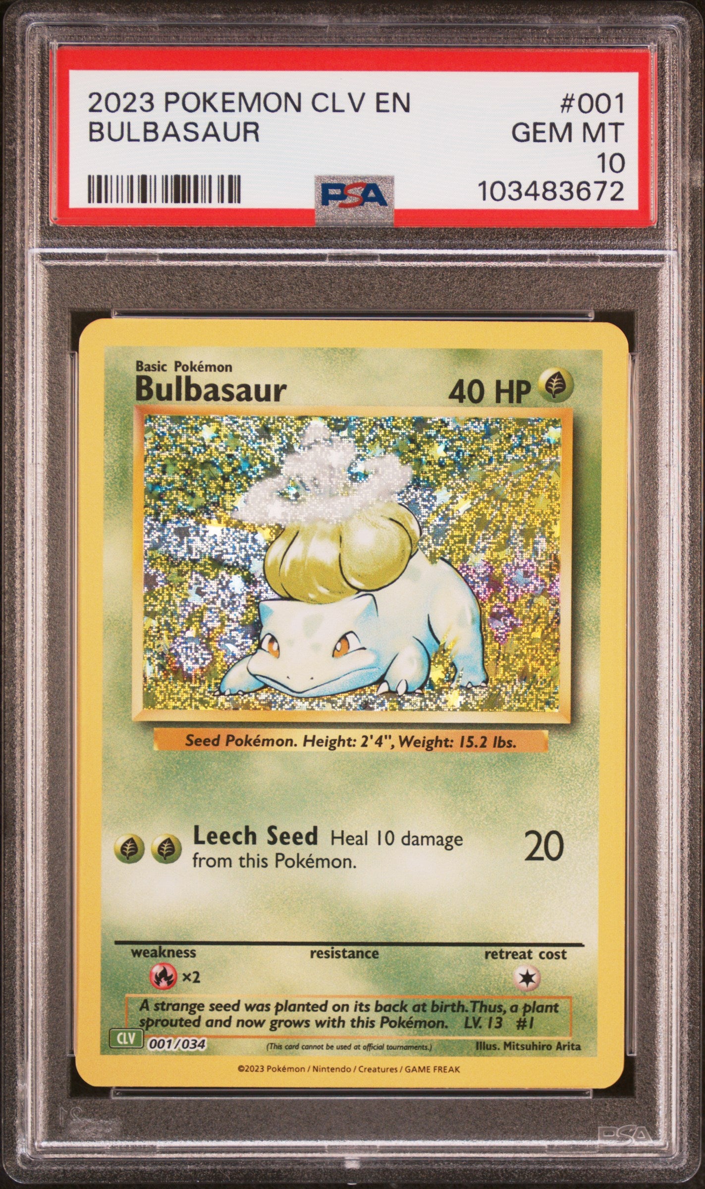 Bulbasaur PSA 10 2023 Pokemon CLV TCG Classic Venusaur & Lugia Ex Deck #001