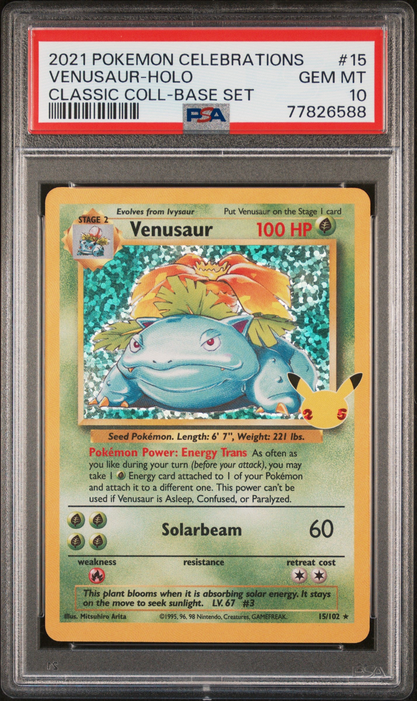 Venusaur Holo PSA 10 2021 Pokemon Celebrations Classic Collection Base Set #15