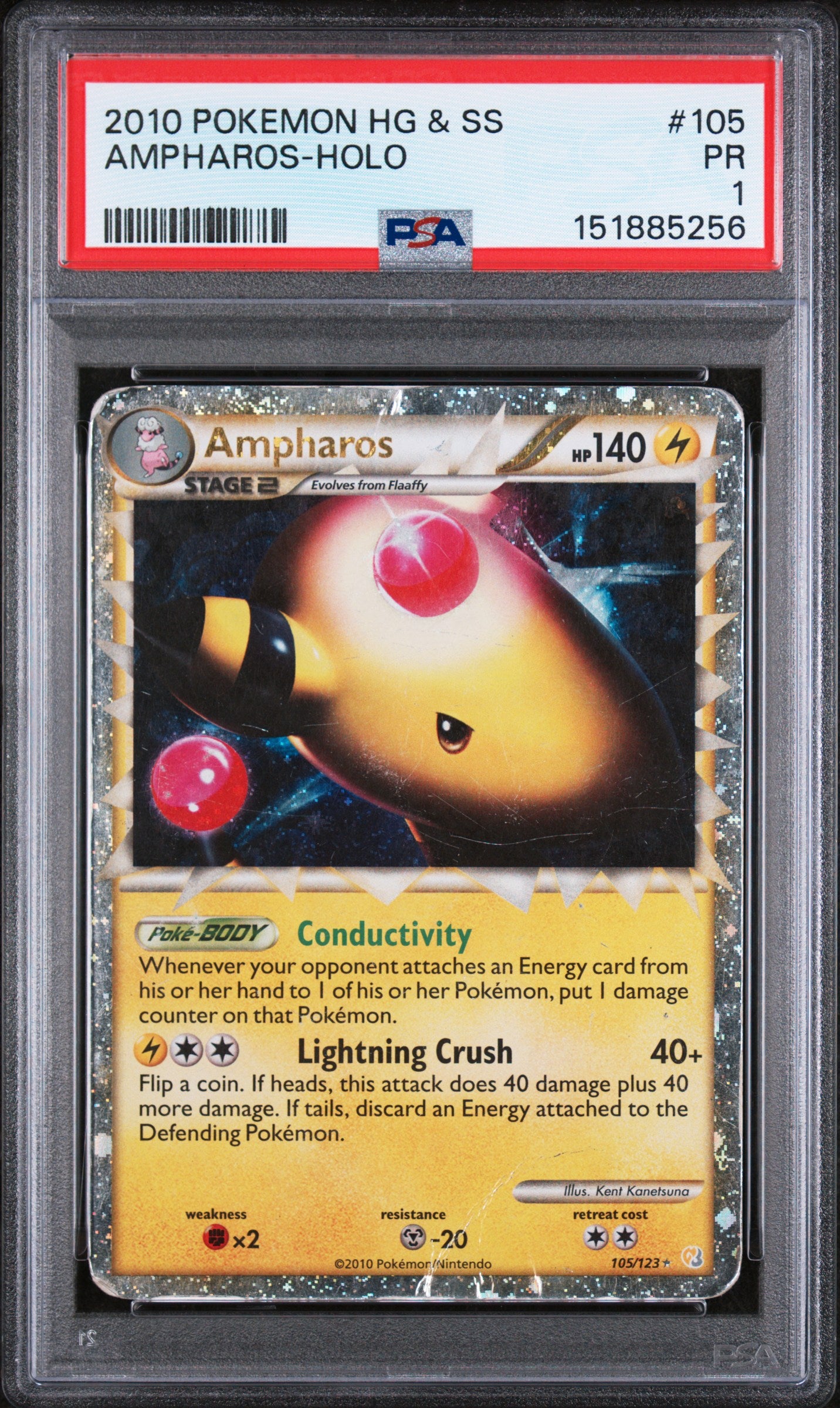 Ampharos Holo PSA 1 2010 Heartgold & Soulsilver #105 POP 6