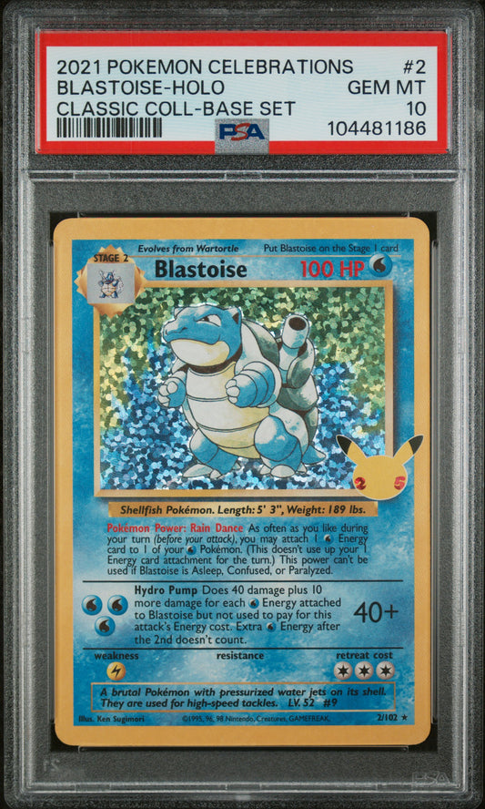 Blastoise Holo PSA 10 2021 Pokemon Celebrations Classic Collection Base Set #2