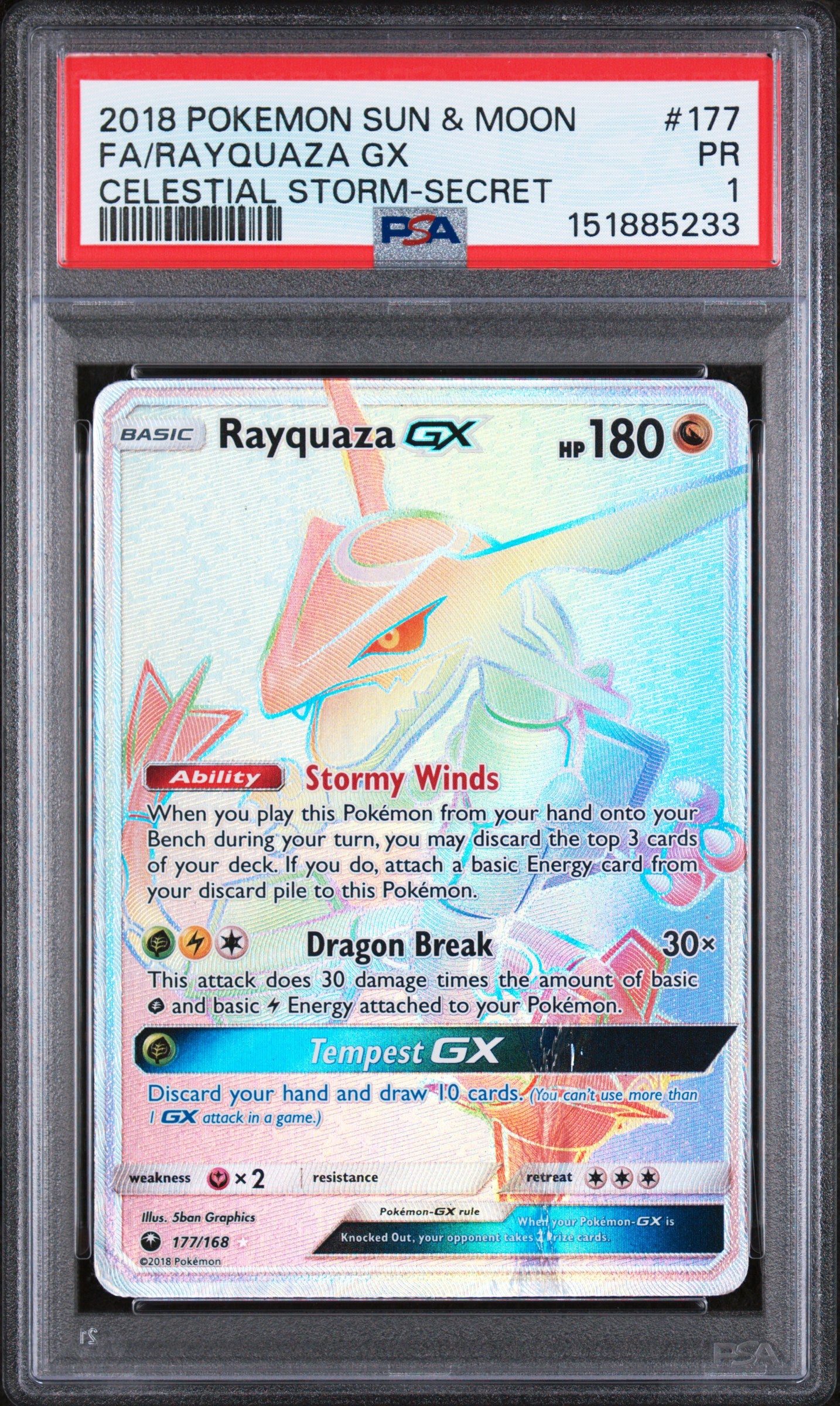Rayquaza Gx PSA 1 2018 Pokemon Sun & Moon Celestial Storm #177 POP 2