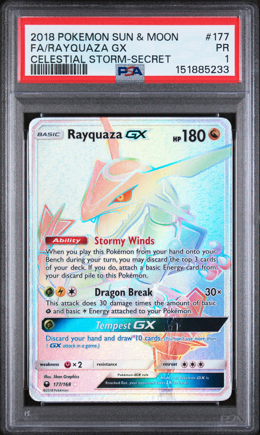 Rayquaza Gx PSA 1 2018 Pokemon Sun & Moon Celestial Storm #177 POP 2