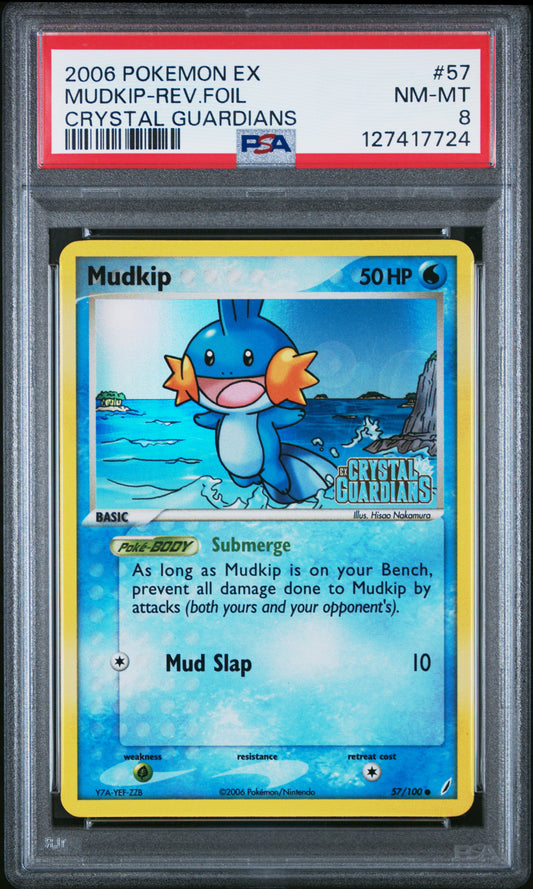 Mudkip Reverse Holo PSA 8 2006 Pokemon ex Crystal Guardians #57