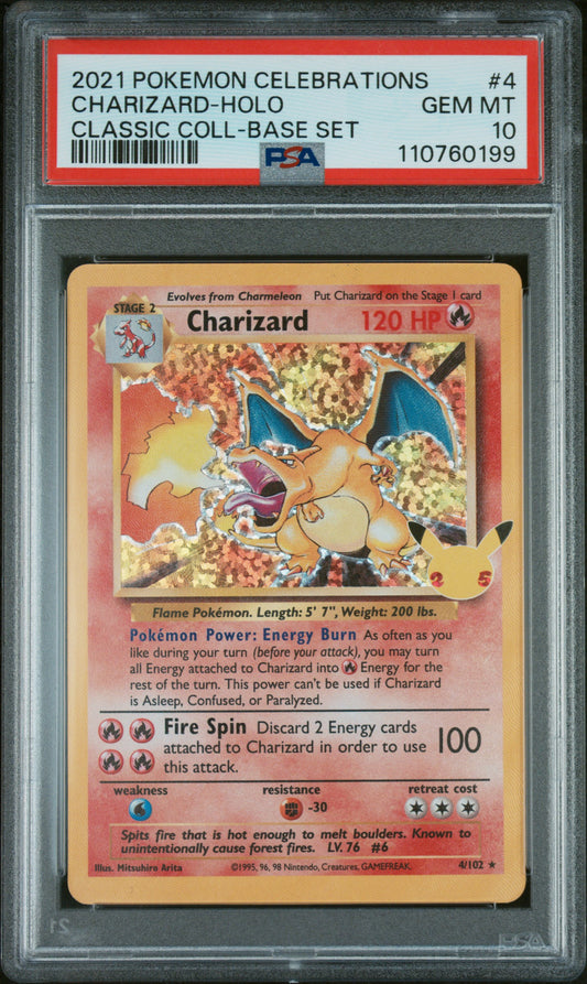 Charizard Holo PSA 10 2021 Pokemon Celebrations Classic Collection Base Set #4