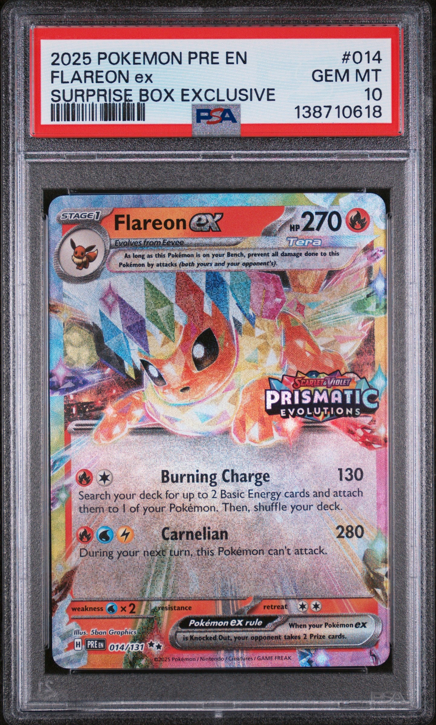 Flareon ex PSA 10 2025 Prismatic Evolutions Surprise Box #014