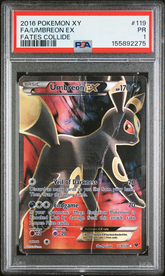 Umbreon ex PSA 1 2016 Pokemon Xy Fates Collide #119 LOW POP