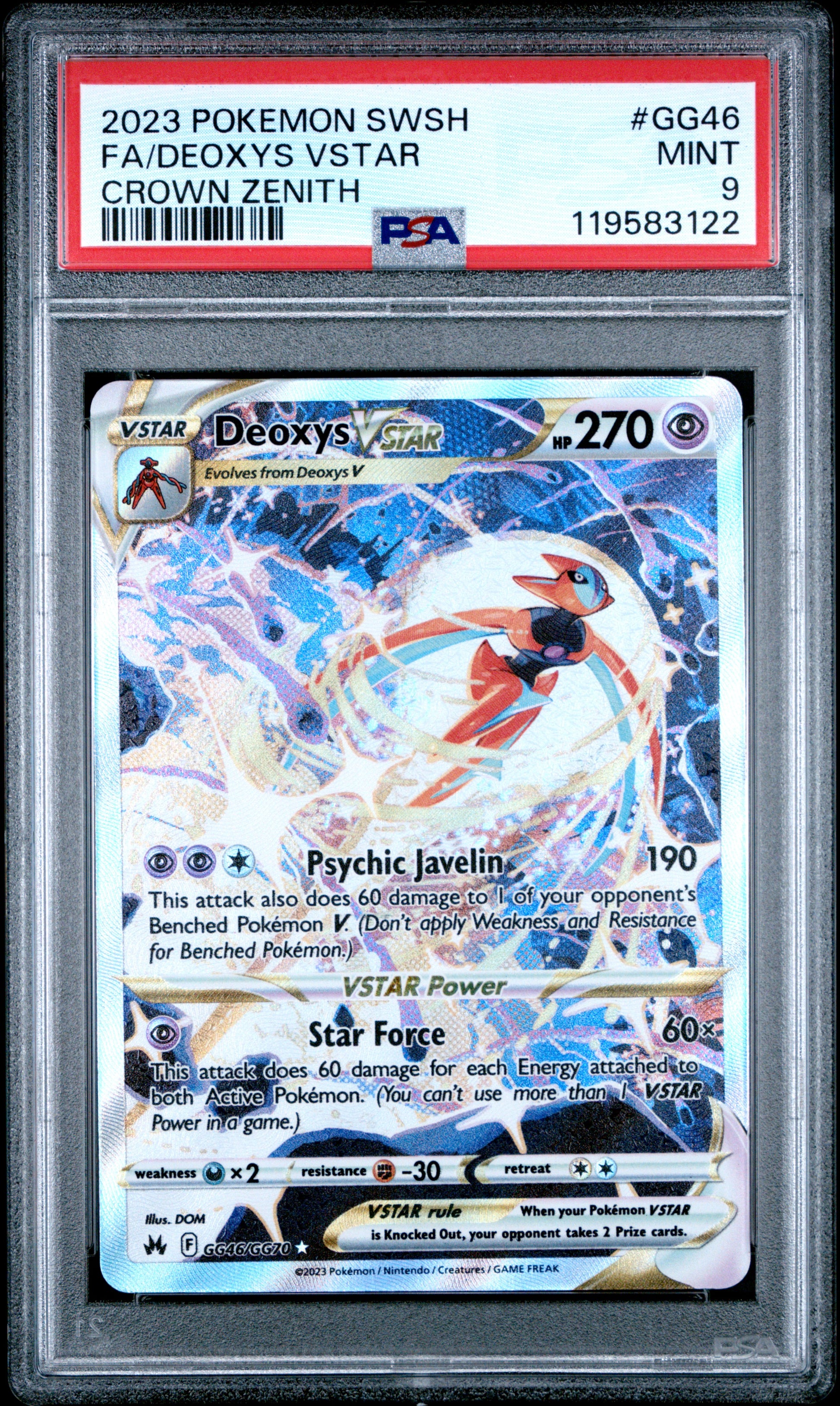 Deoxys VSTAR PSA 9 2023 Pokemon Swsh Crown Zenith #GG46