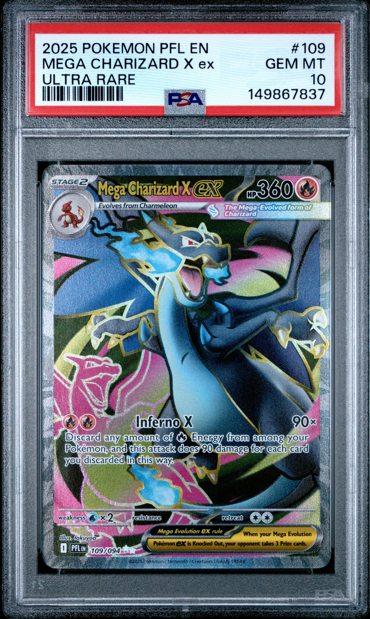 Mega Charizard X ex PSA 10 2025 En Phantasmal Flames #109