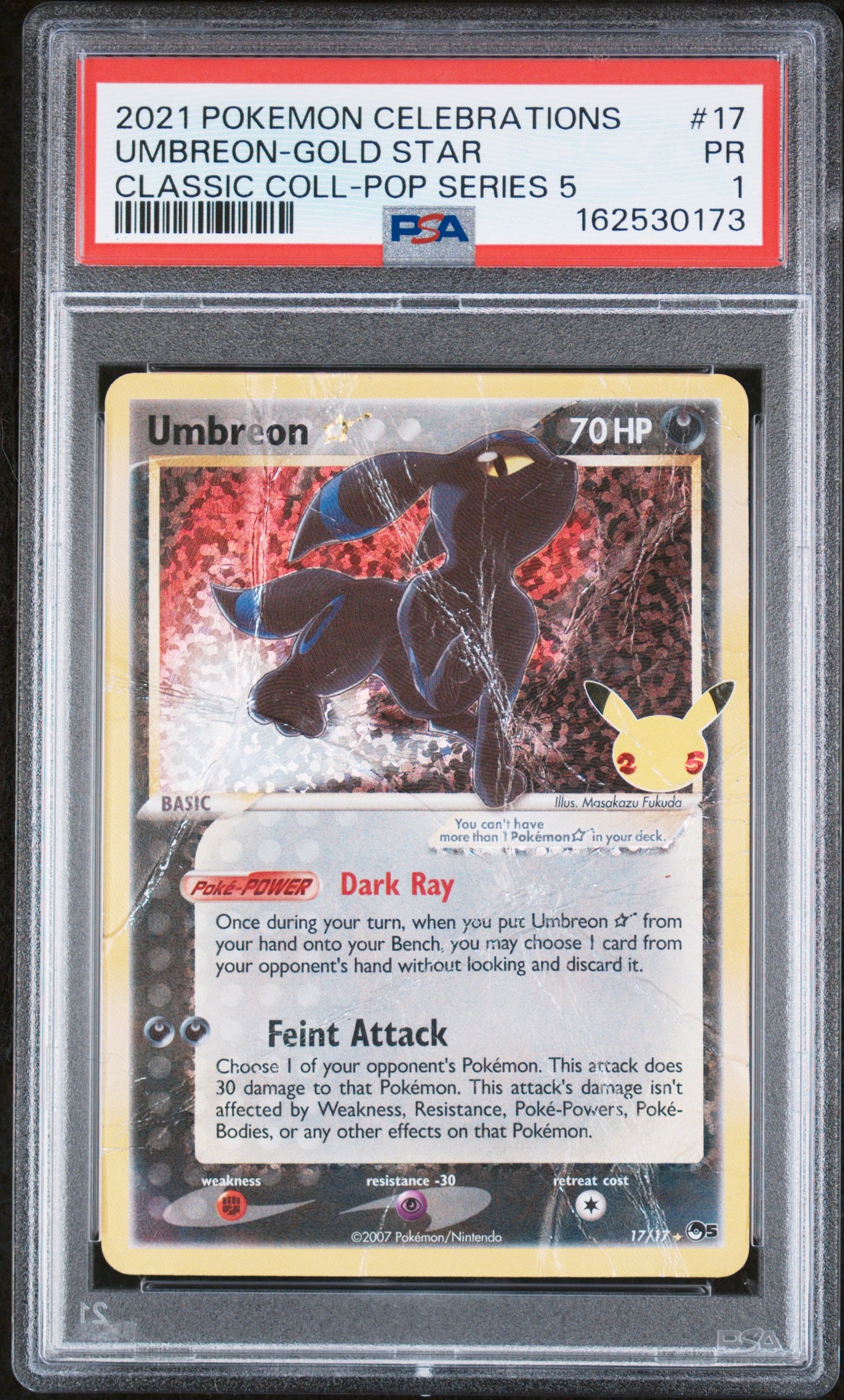 Umbreon Gold Star PSA 1 Pop Ser 5 Celebrations Class Collection #17  POP 8