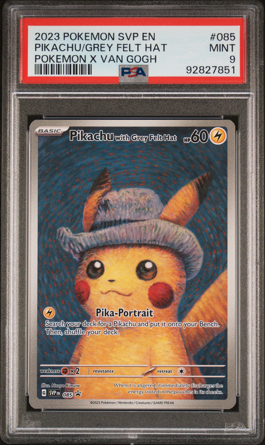 Pikachu Grey Felt Hat Pokemon x Van Gogh PSA 9 2023 Svp En Black Star Promo #085