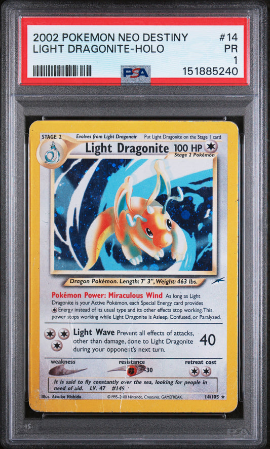 Light Dragonite Holo PSA 1 2002 Neo Destiny #14 LOW POP