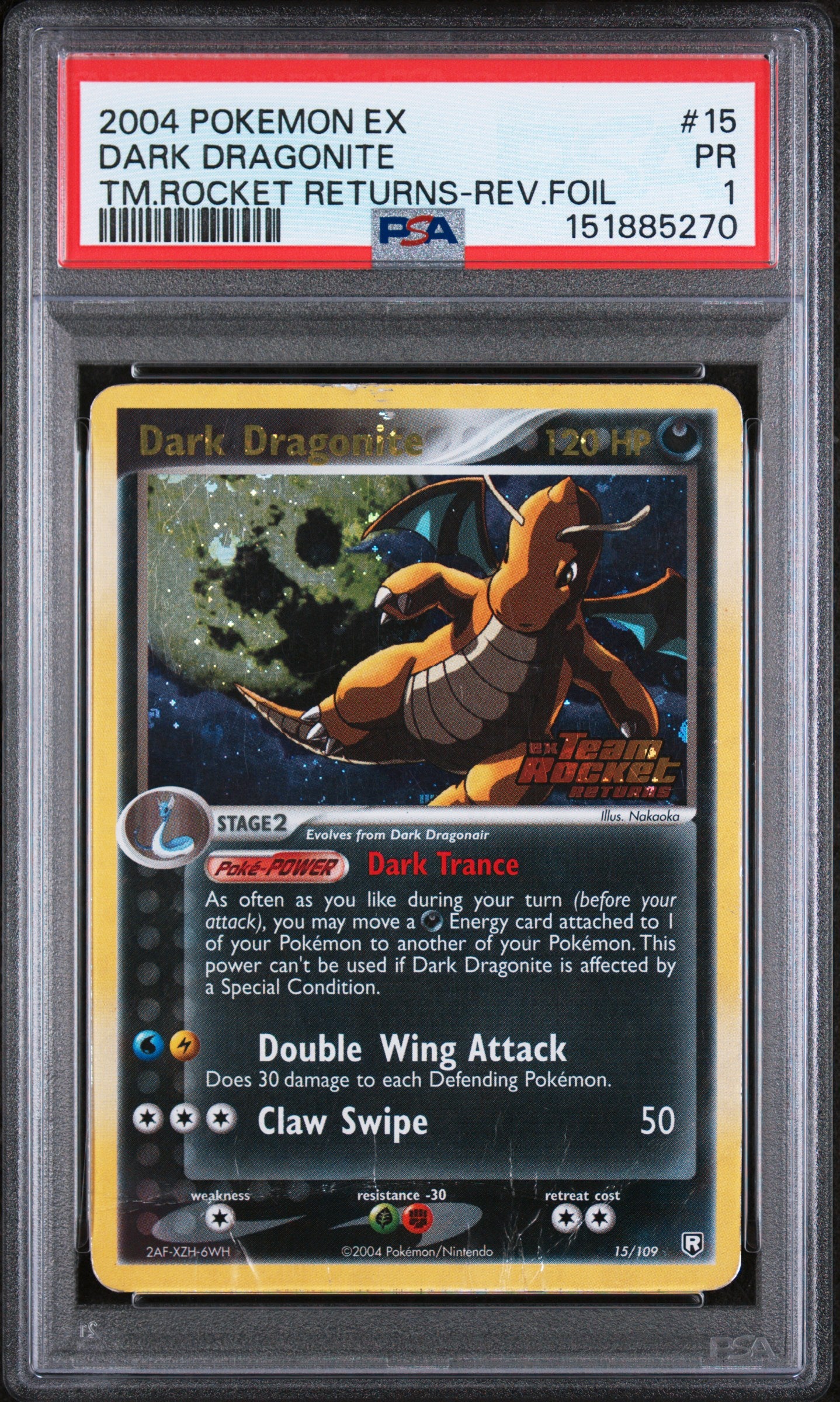 Dark Dragonite Rev Foil PSA 1 2004 Ex Team Rocket Returns #15 LOW POP