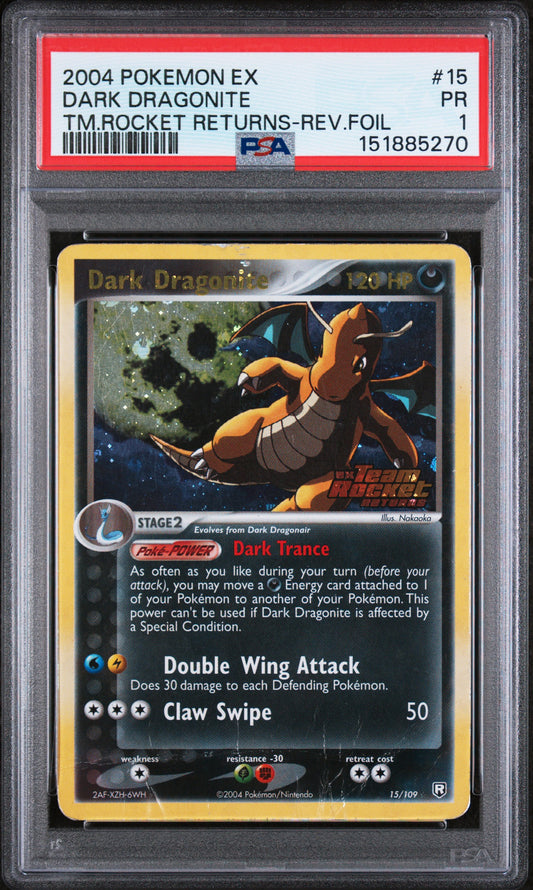 Dark Dragonite Rev Foil PSA 1 2004 Ex Team Rocket Returns #15 LOW POP