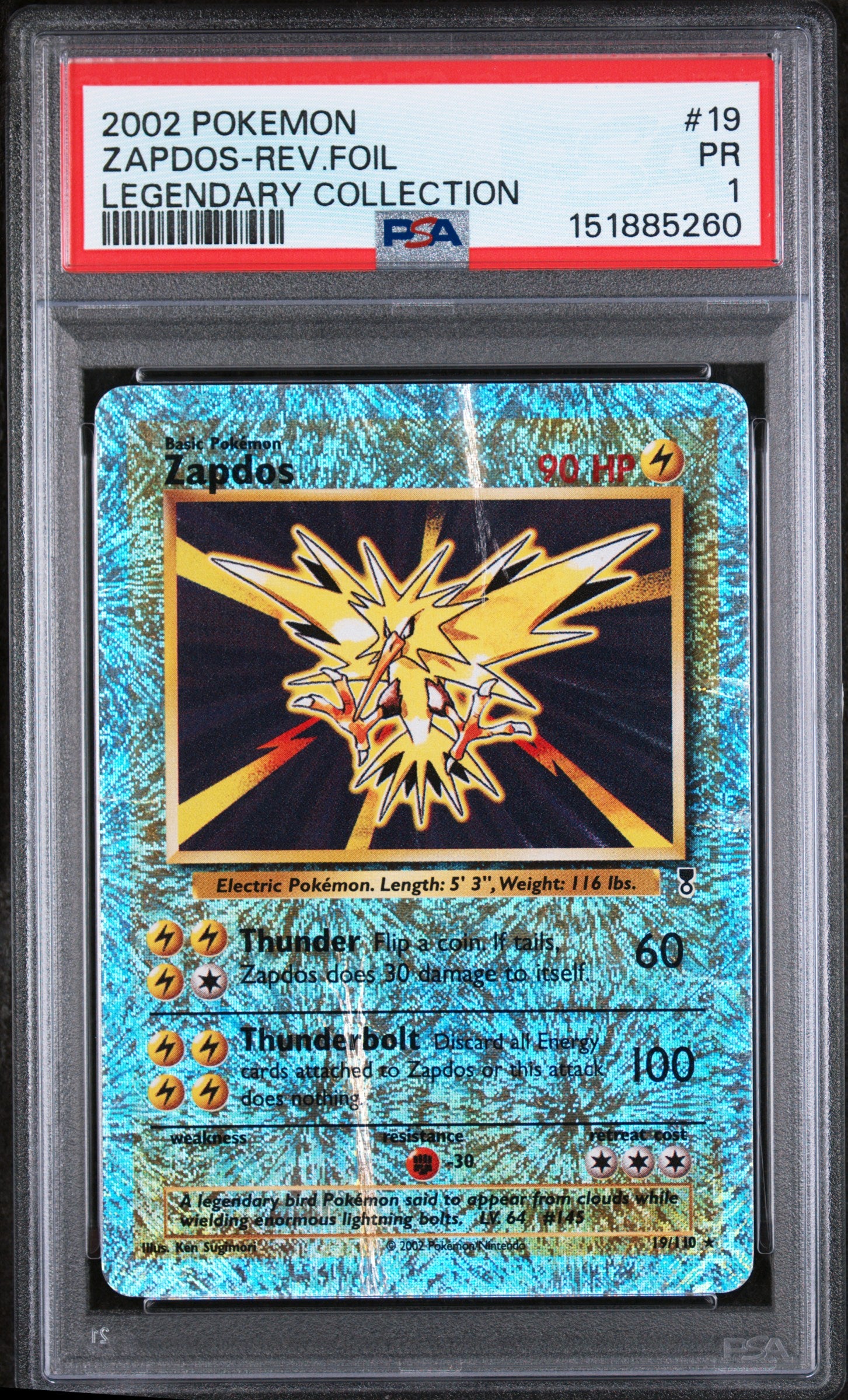 Zapdos Reverse Holo PSA 1 2002 Legendary Collection #19