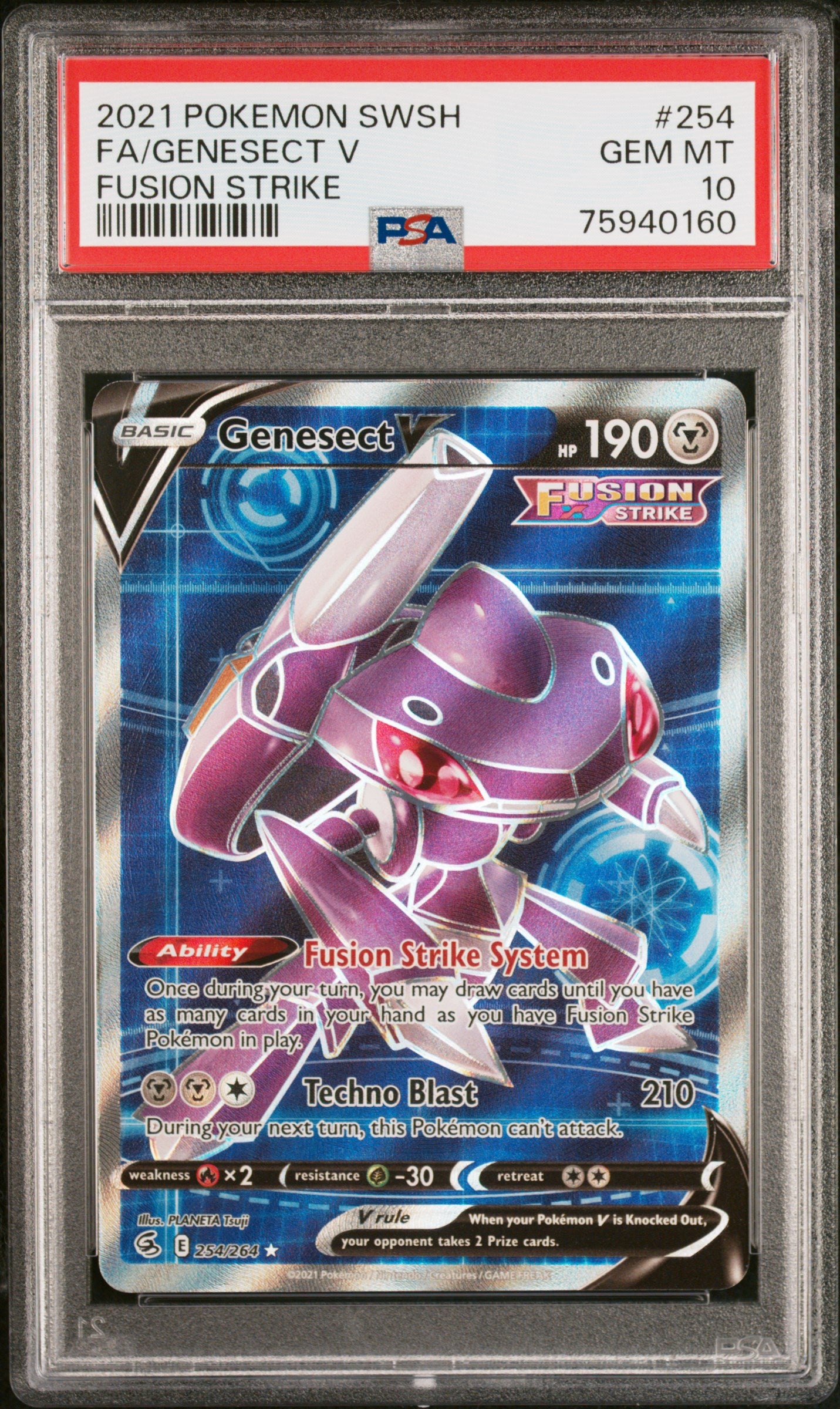 Genesect V PSA 10 2021 Pokemon Sword & Shield Fusion Strike #254
