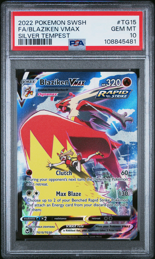 Blaziken VMAX PSA 10 2022 Pokemon Sword & Shield Silver Tempest #TG15