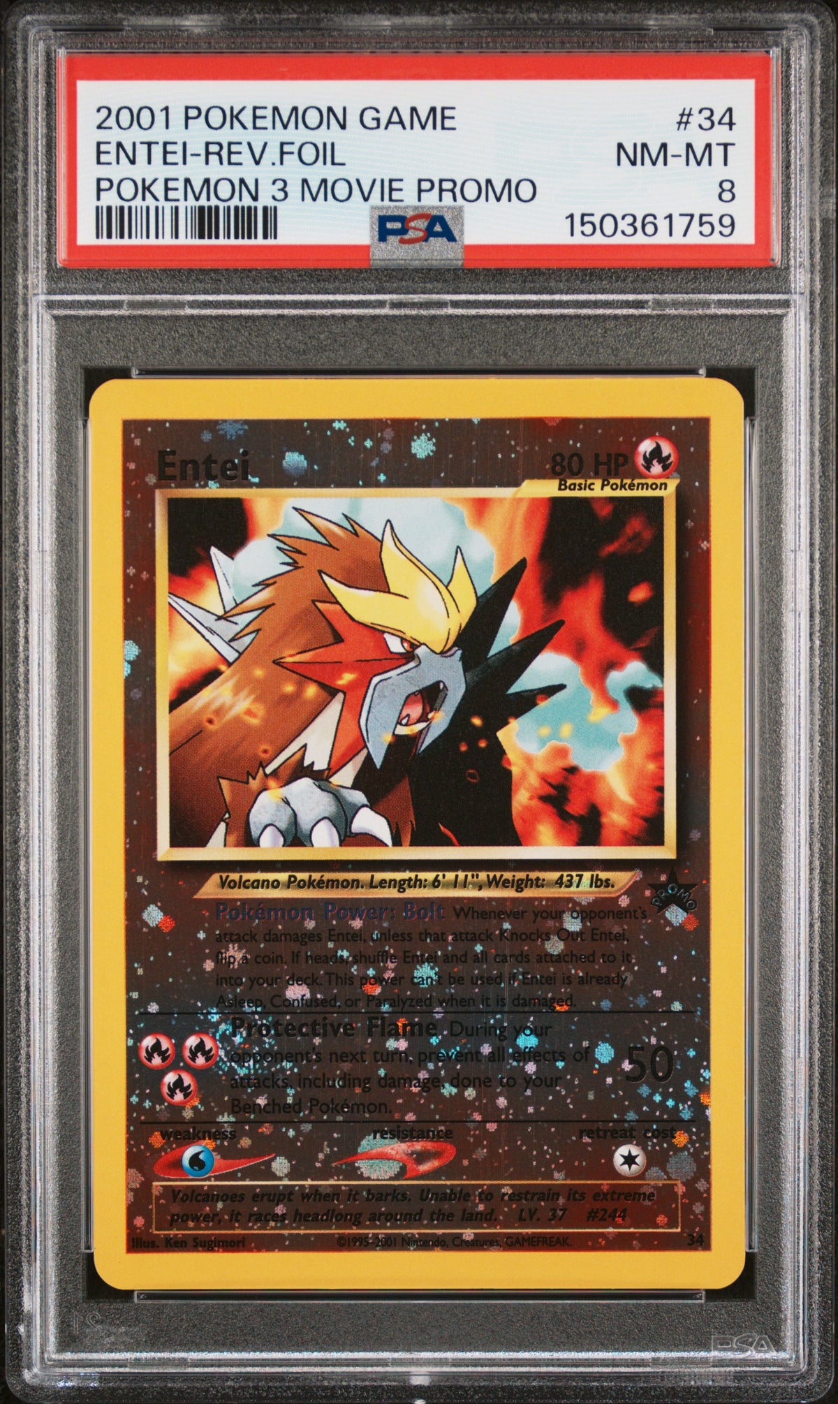 Entei Reverse Holo PSA 8 2001 Pokemon Game Movie Promo #34