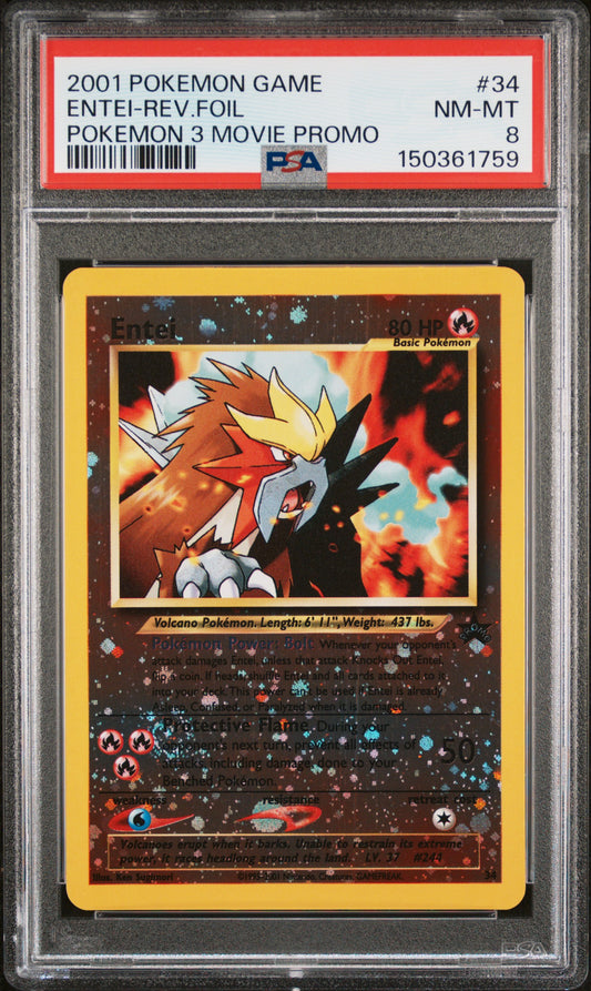 Entei Reverse Holo PSA 8 2001 Pokemon Game Movie Promo #34