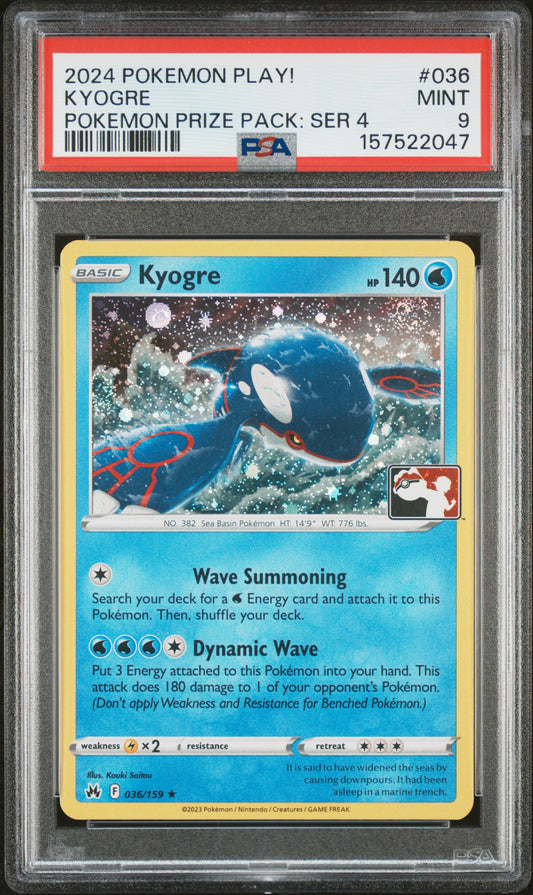 Kyogre PSA 9 2024 Pokemon Play! Pokemon Prize Pack: Series 4 #036
