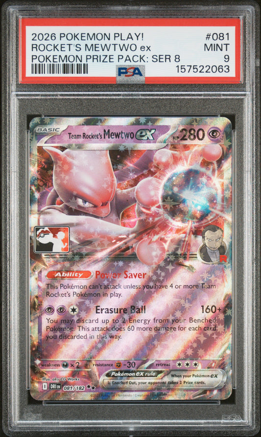 Rocket's Mewtwo ex PSA 9 2026 Pokemon Play! Pokemon Prize Pack: Series 8 #081