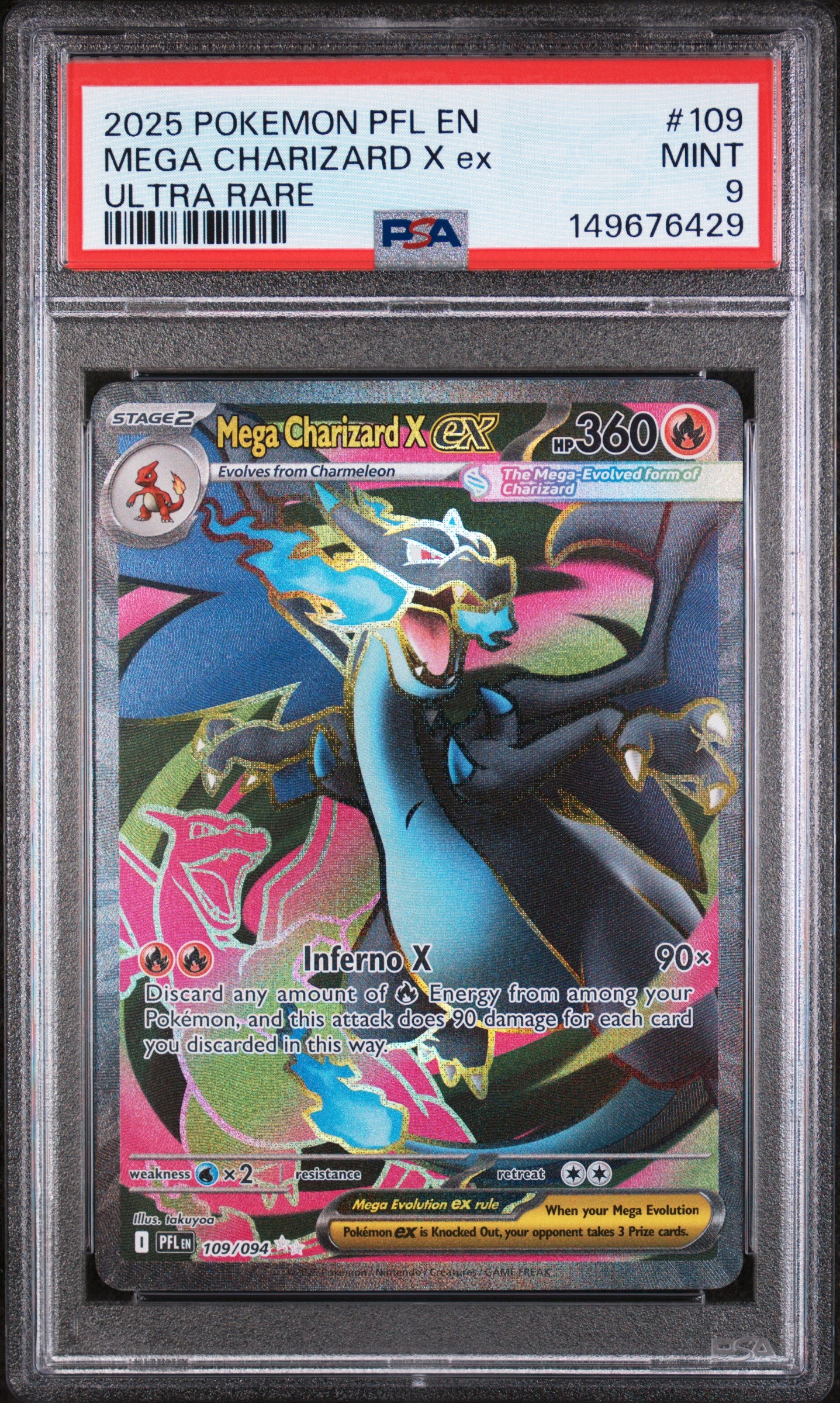 Mega Charizard X ex PSA 9 2025 Pokemon Phantasmal Flames #109