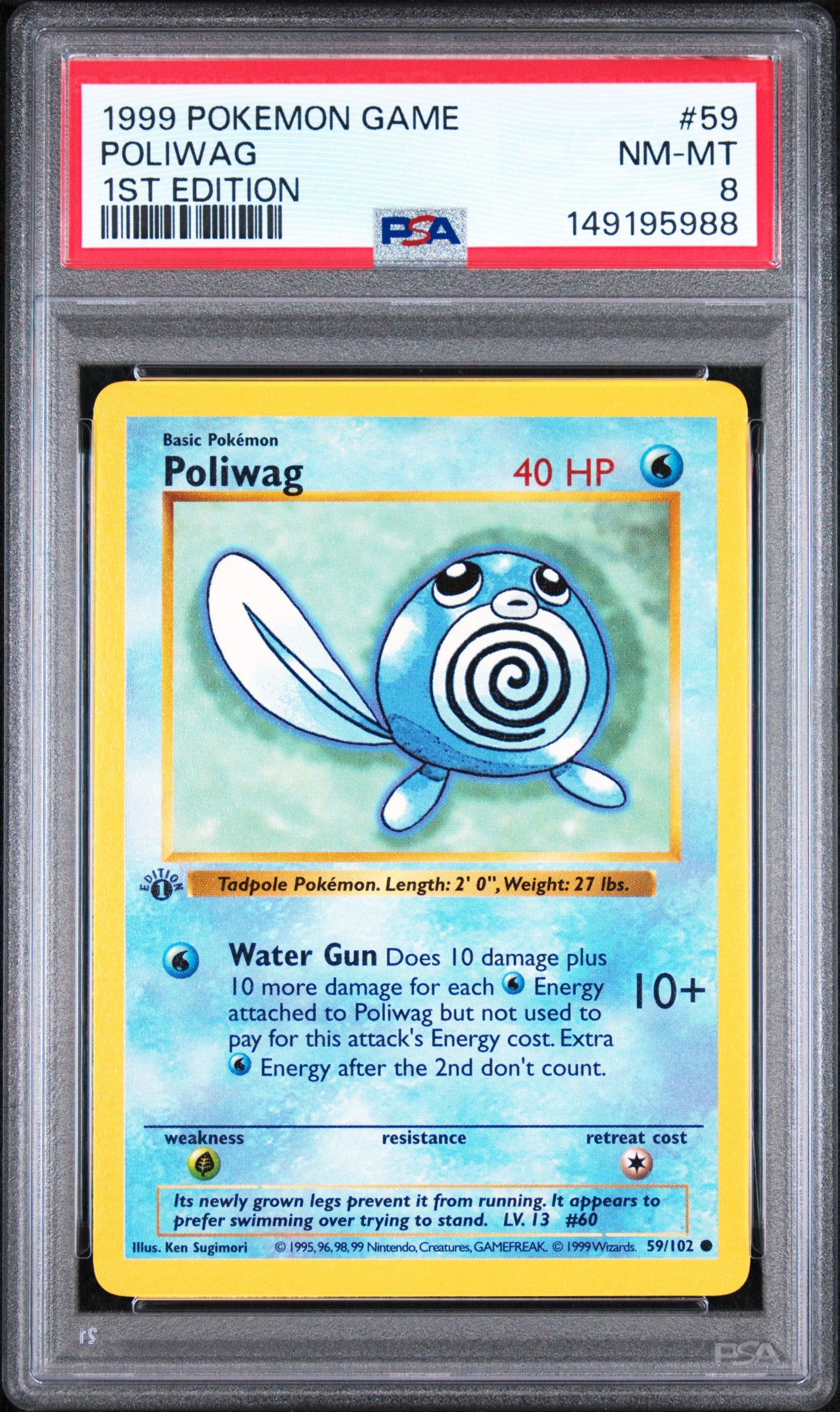 Poliwag 1st Edition PSA 8 1999 Pokemon Base Set Shadowless #59