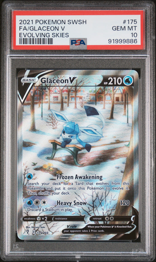 Glaceon V PSA 10 2021 Pokemon Sword & Shield Evolving Skies #175