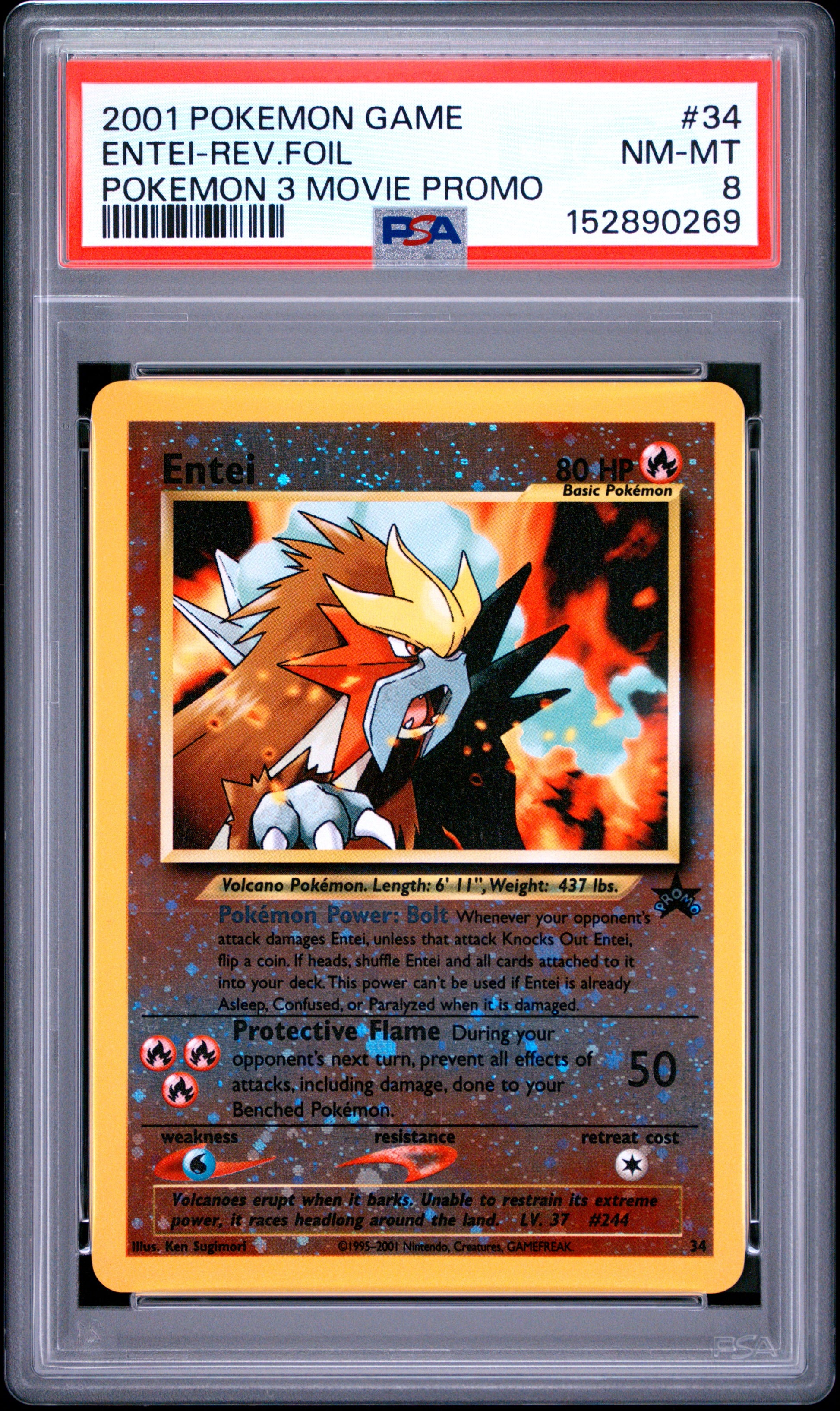 Entei Reverse Holo PSA 8 2001 Pokemon Game Movie Promo #34