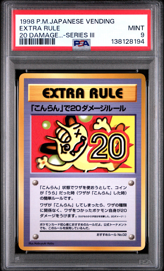 Extra Rule 20 Damage PSA 9 1998 Pokemon Japanese Vending Series 3