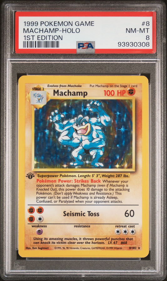 Machamp Holo 1st Edition PSA 8 1999 Pokemon Base Set Shadowless #8