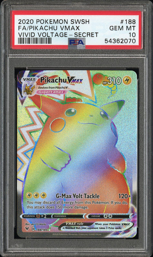 Pikachu VMAX Secret PSA 10 2020 Pokemon Sword & Shield Vivid Voltage #188