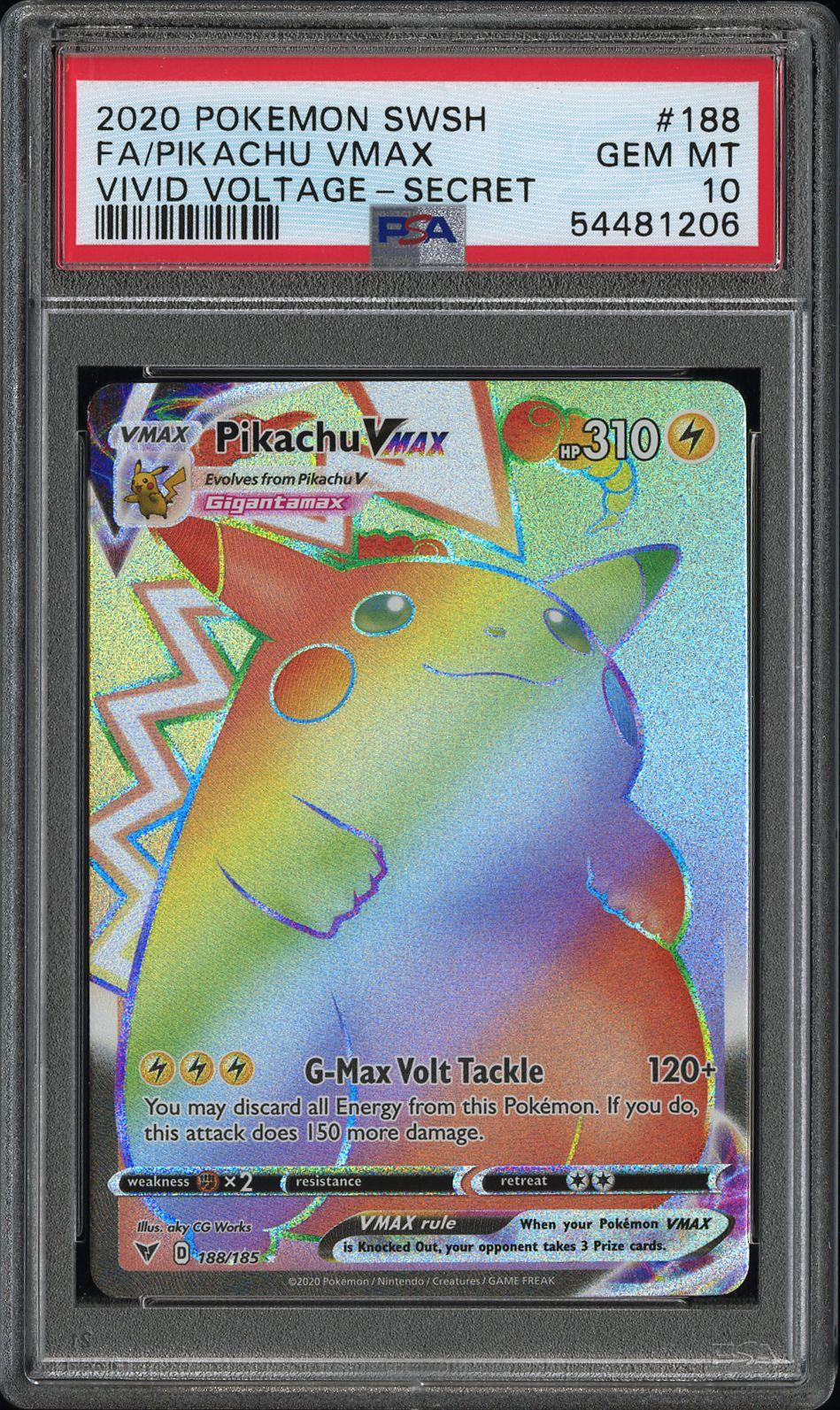 Pikachu VMAX Secret PSA 10 2020 Pokemon Sword & Shield Vivid Voltage #188
