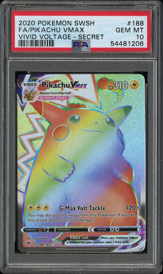 Pikachu VMAX Secret PSA 10 2020 Pokemon Sword & Shield Vivid Voltage #188