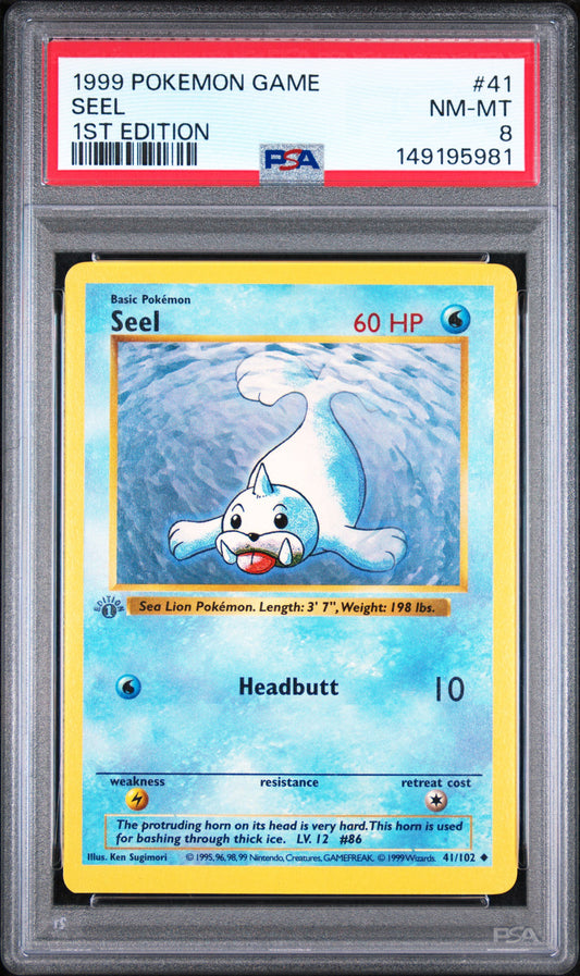 Seel 1st Edition PSA 8 1999 Pokemon Base Set Shadowless #41 GREY STAMP