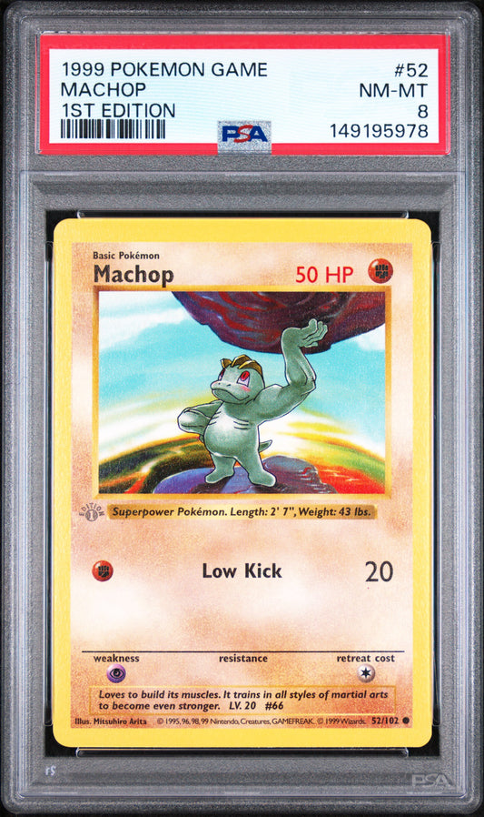 Machop 1st Edition PSA 8 1999 Base Set Shadowless #52 GREY STAMP