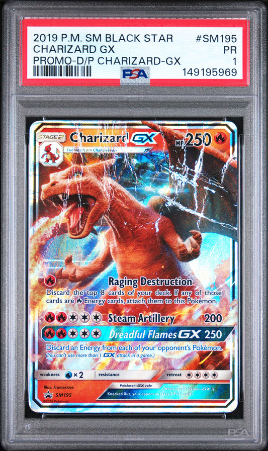 Charizard GX PSA 1 2019 SM Black Star Promo #SM195 POP 25