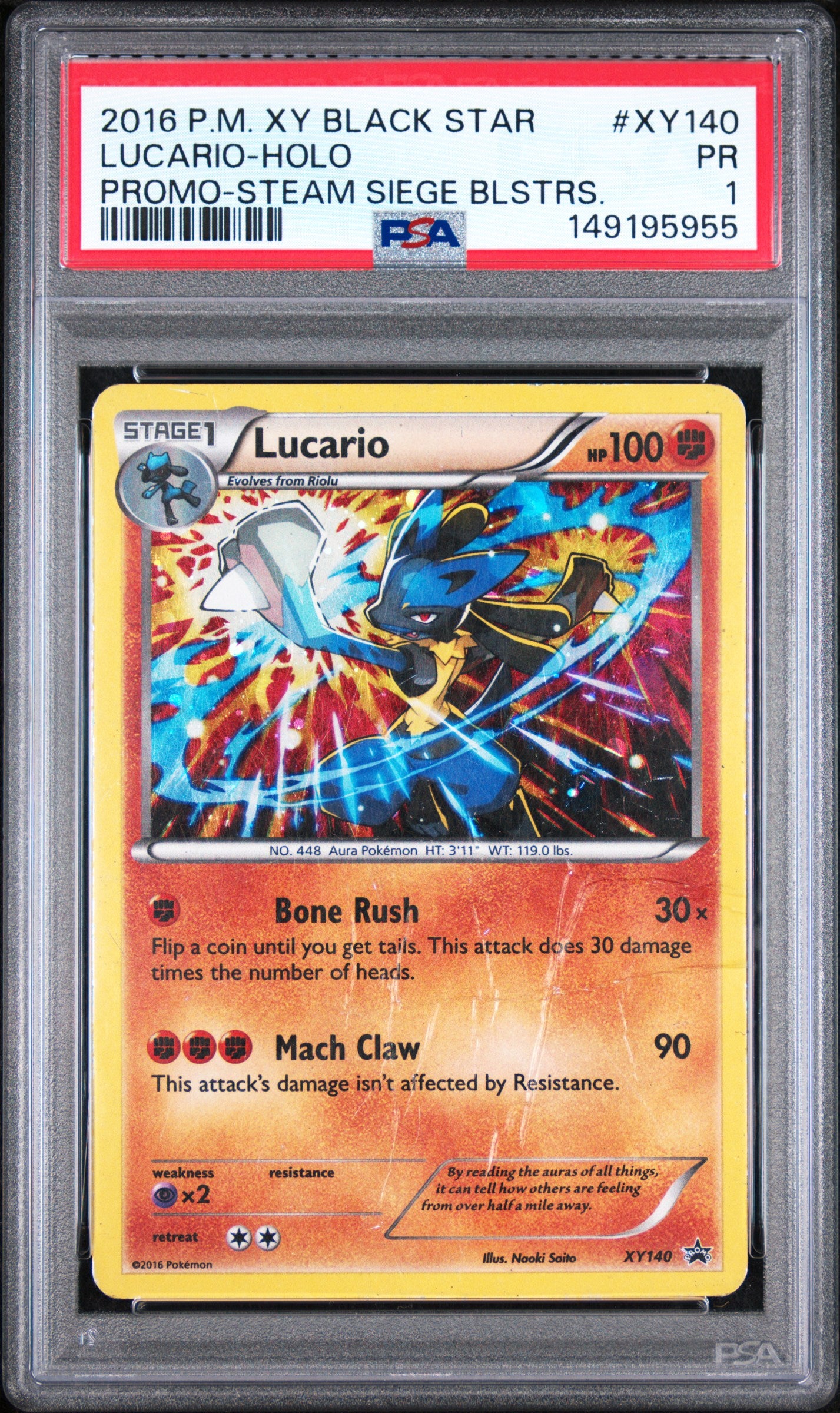 Lucario Holo Steam Siege Blstrs PSA 1 2016 Xy Black Star Promo #XY140 POP 2
