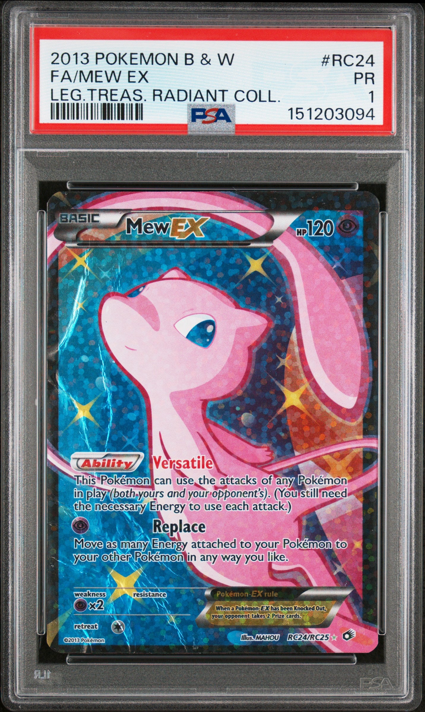 Mew EX PSA 1 2013 Pokemon Legendary Treasures Radiant Collection #RC24
