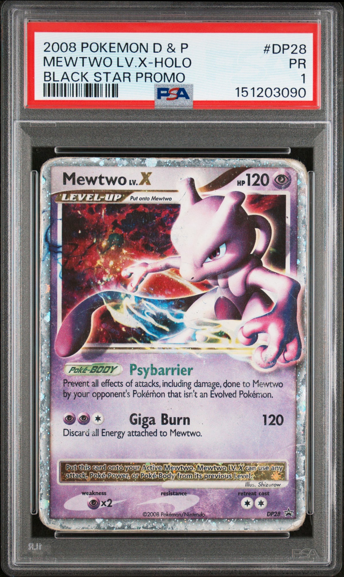 Mewtwo Lv X Holo PSA 1 2008 Pokemon Diamond & Pearl Black Star Promo #DP28