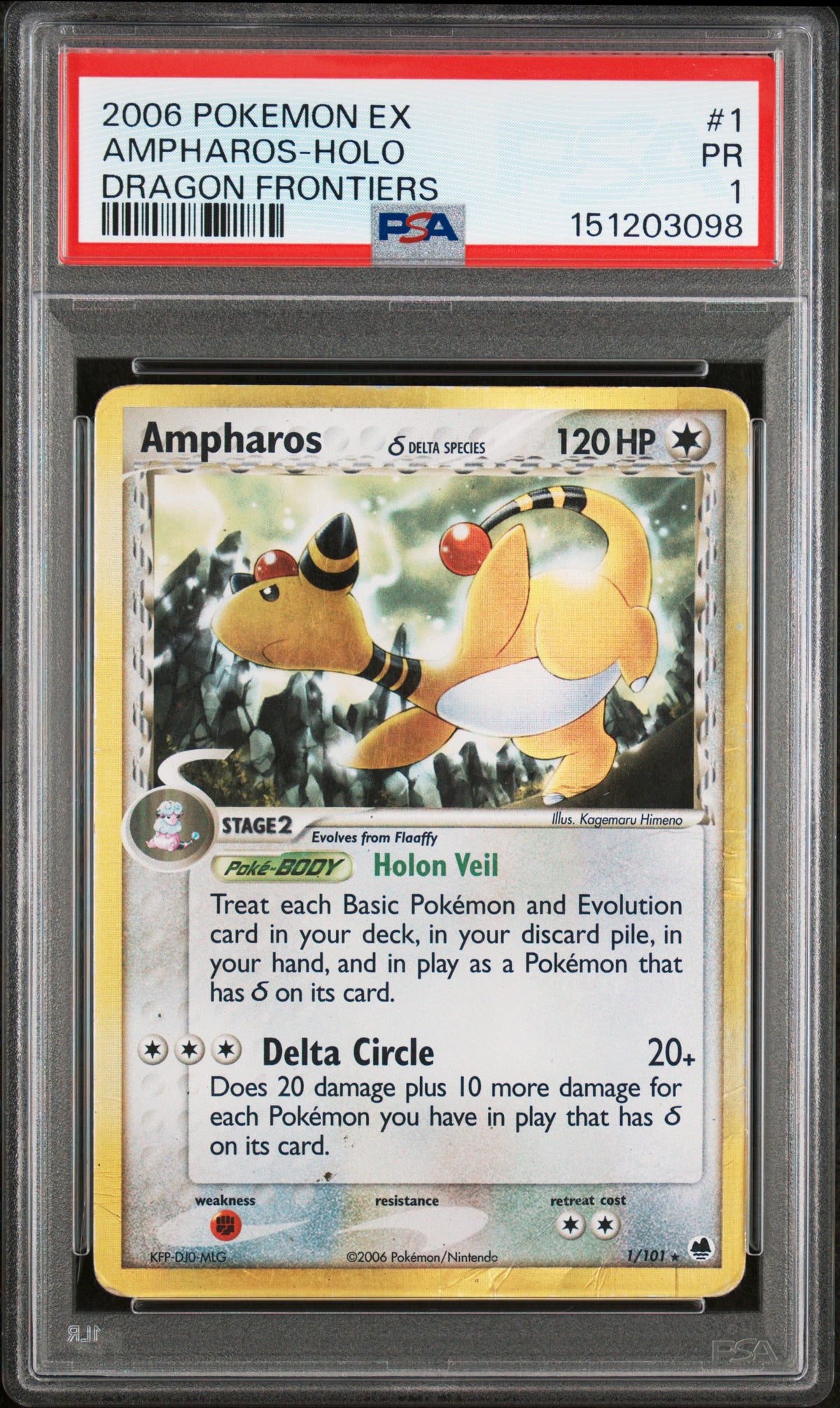Ampharos Holo PSA 1 2006 Pokemon Ex Dragon Frontiers #1 POP 6