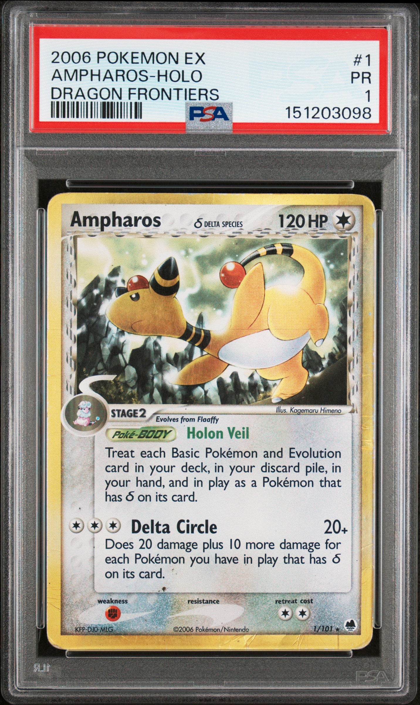 Ampharos Holo PSA 1 2006 Pokemon Ex Dragon Frontiers #1 POP 6