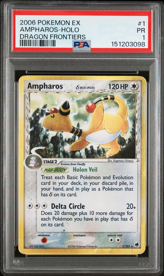 Ampharos Holo PSA 1 2006 Pokemon Ex Dragon Frontiers #1 POP 6