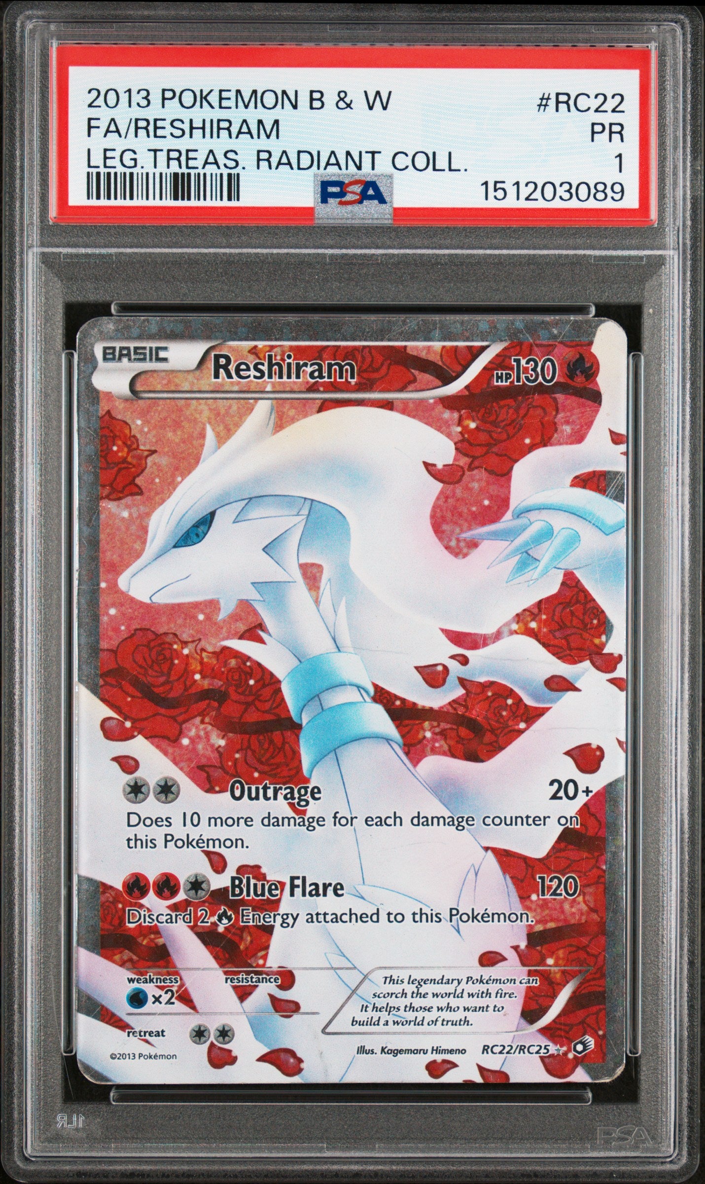 Reshiram PSA 1 2013 Black & White Legendary Treasures Radiant Collection #RC22