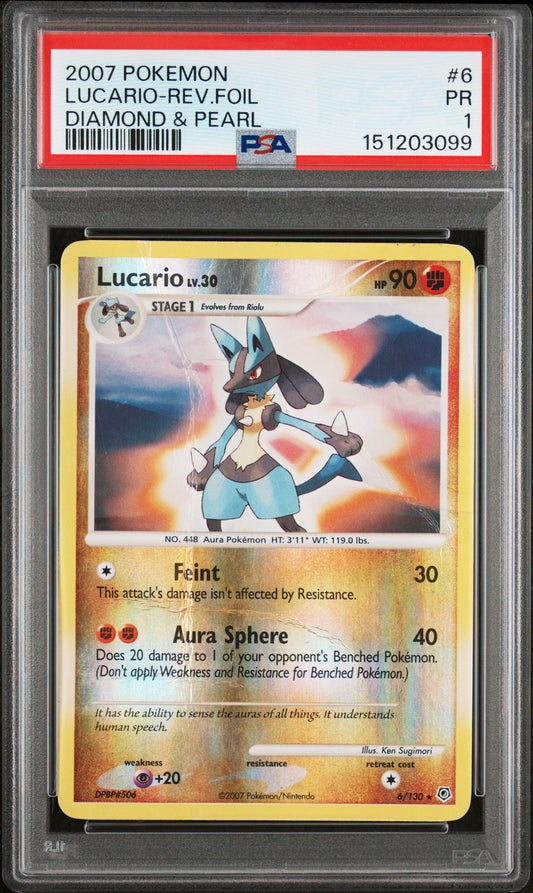 Lucario Rev Foil PSA 1 2007 Pokemon Diamond & Pearl #6 POP 2