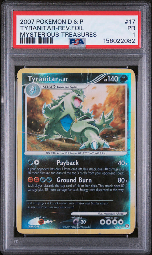 Tyranitar Reverse Holo PSA 1 2007 Diamond & Pearl Mysterious Treasures #17 POP 2
