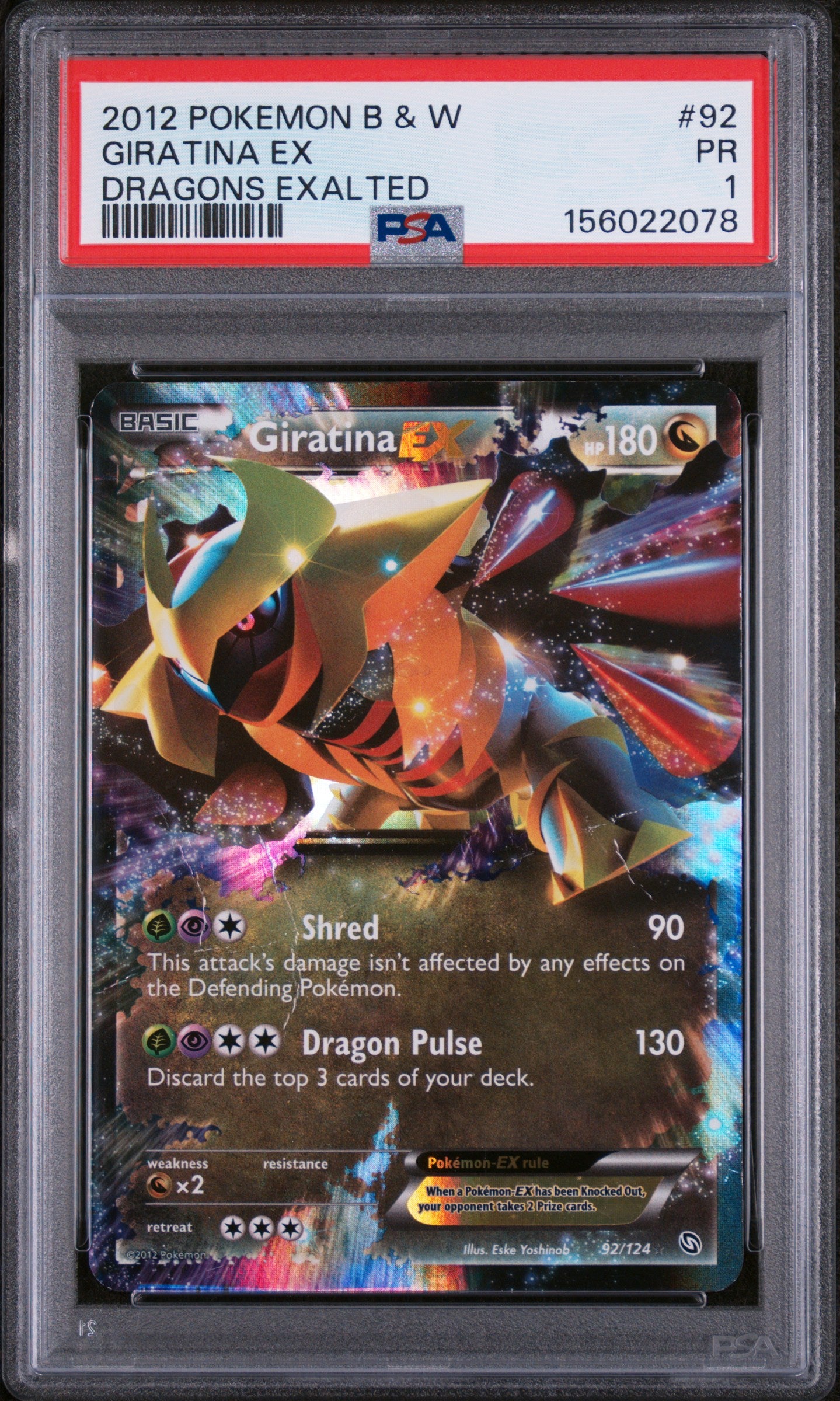 Giratina Ex PSA 1 2012 Pokemon Black & White Dragons Exalted #92 POP 2